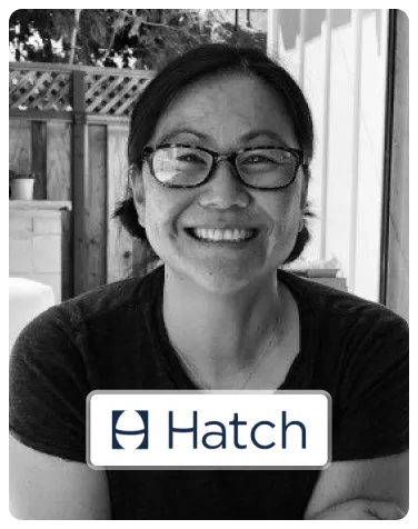 Melanie Wagner of Hatch smiling in a black and white portrait.