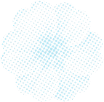 Blue dotted flower shape representing work shaped with care.