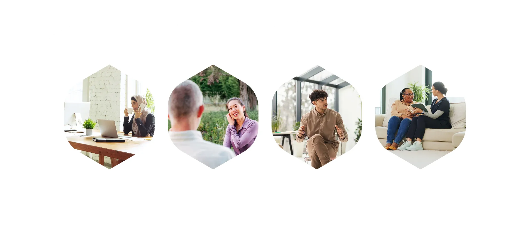 Four therapy and workplace conversations representing culturally responsive mental health support.